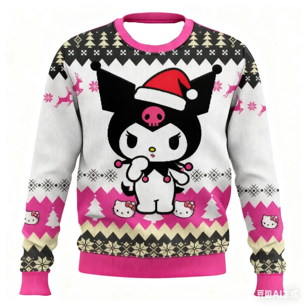 Kawaii Sanrio Kuromi Christmas Polyester Printed Sweater 