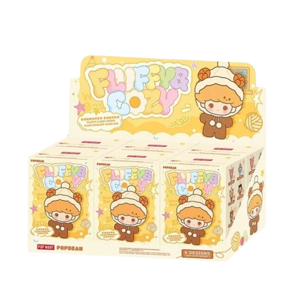 6Pcs Kawaii Pop Bean Fluffy And Cozy Series Blind Box With Plush Keychain