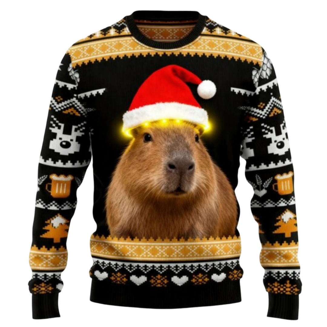 Kawaii Christmas Capybara With Hat 3D Printed Sweatshirt