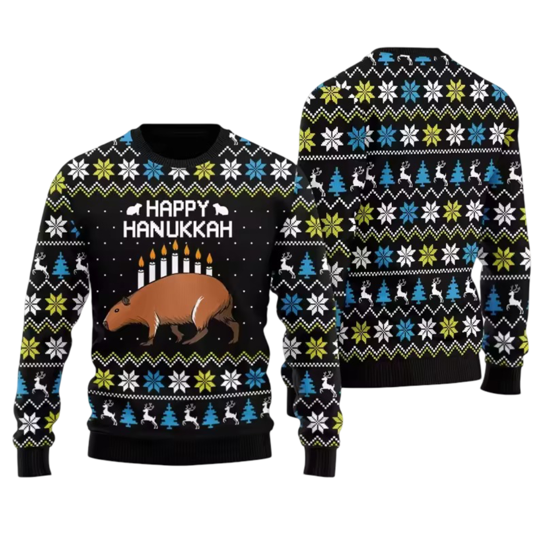 Kawaii Christmas Capybara 3D Print Long Sleeve Sweater