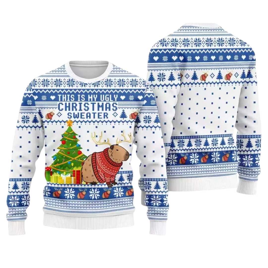 Christmas Kawaii Capybara Print Sweater