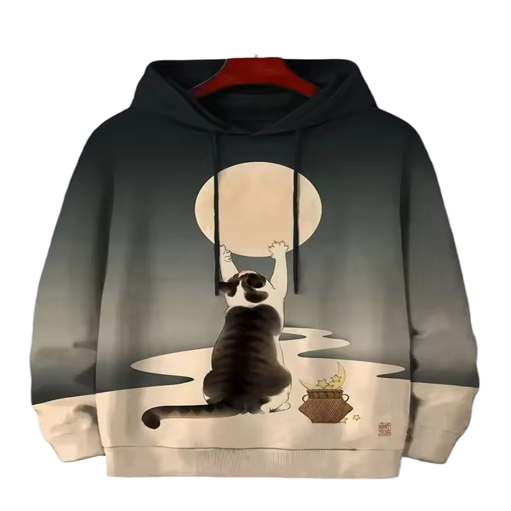 Kawaii Cat With Moon Hoodie
