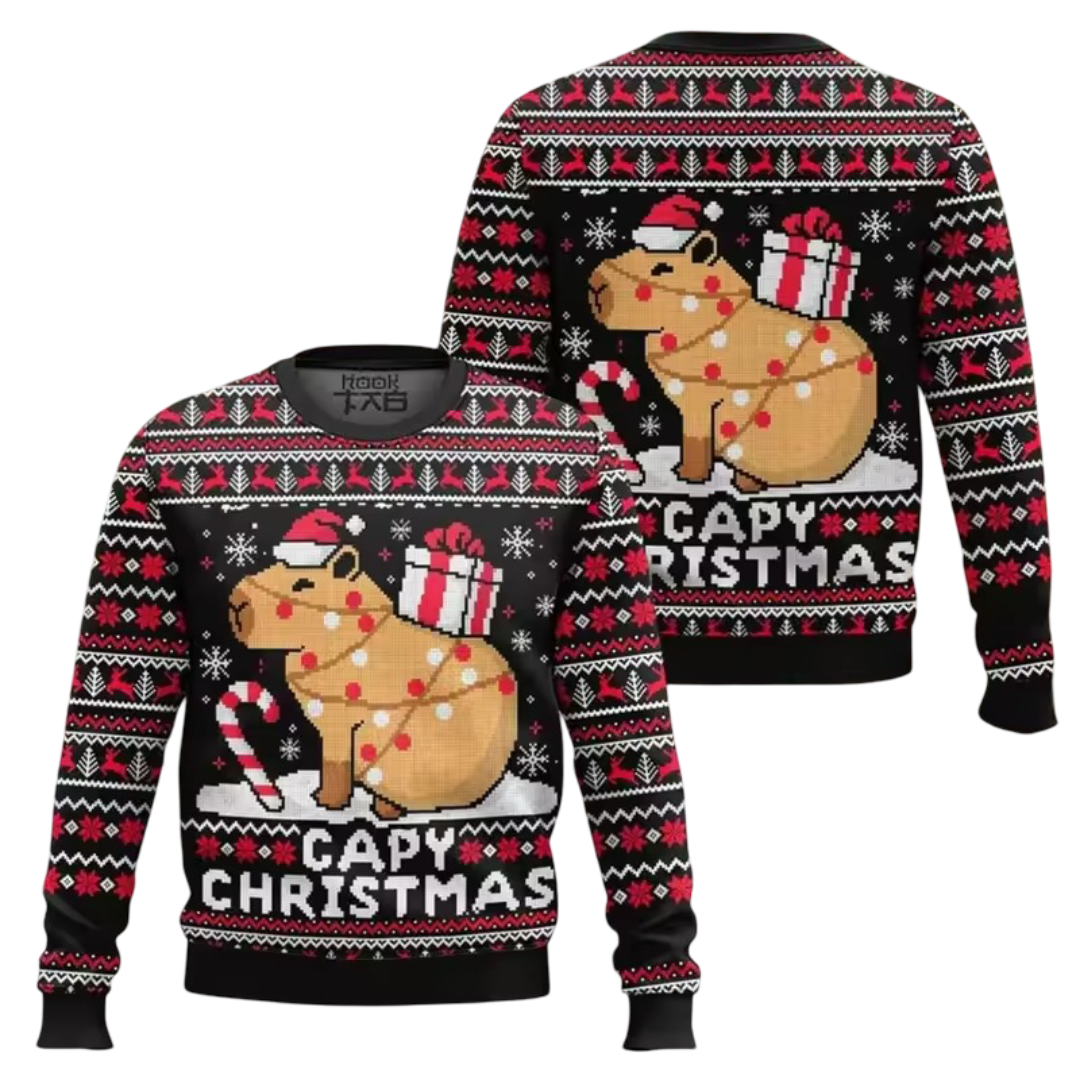 Kawaii Christmas Capybara 3D Printed Long Sleeve Sweater Kawaii Christmas Capybara 3D Printed Long Sleeve Sweater
