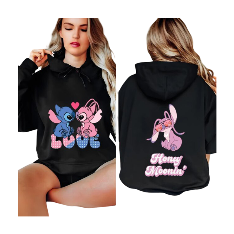 Kawaii Stitch And Angel Print Hoodie
