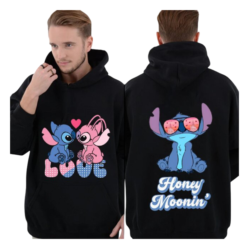 Kawaii Stitch And Angel Print Hoodie