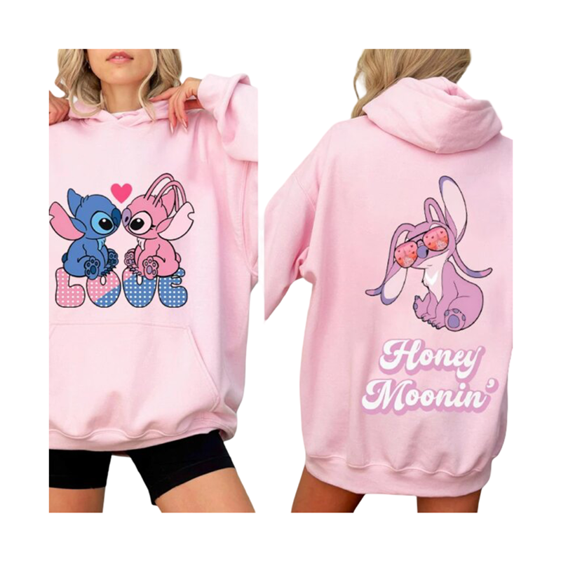 Kawaii Stitch And Angle Printed Hoodie