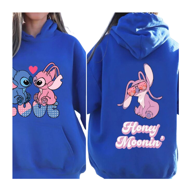 Kawaii Stitch And Angle Printed Hoodie