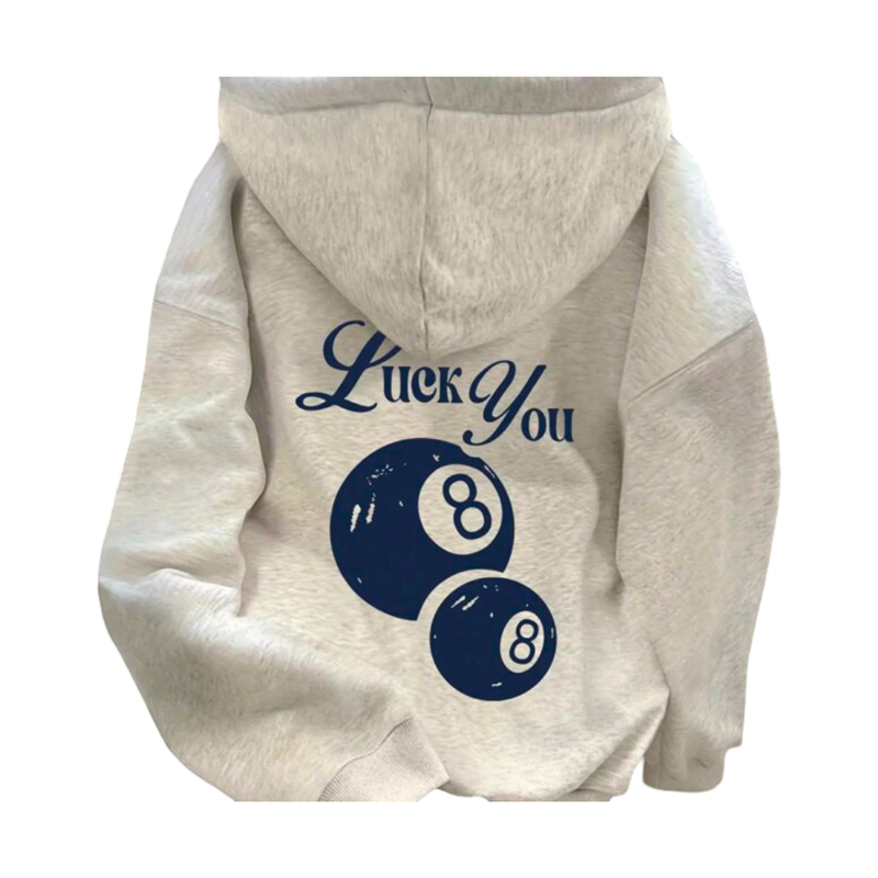 Kawaii Luck You And 8 Ball Printed Hoodie
