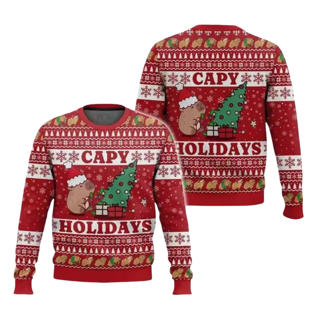 Christmas Capybara Kawaii 3D Printed Long Sleeve Sweater