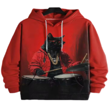 Kawaii Cat Drummer Printed Hoodie Kawaii Cat Drummer Printed Hoodie