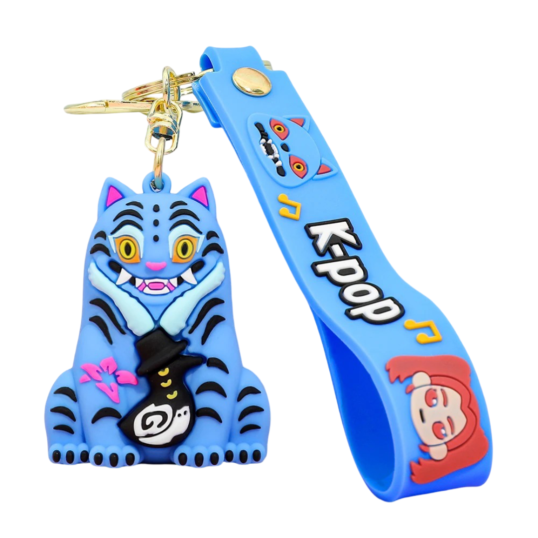 Kawaii Anime KPop Demon Hunters Derpy Tiger PVC Keychain