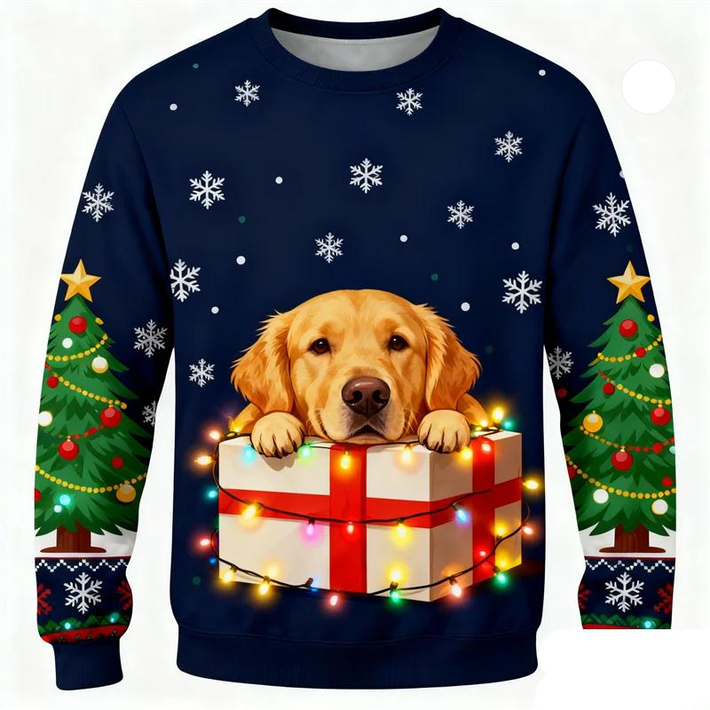 Kawaii Christmas Dog Printed Polyester Sweater