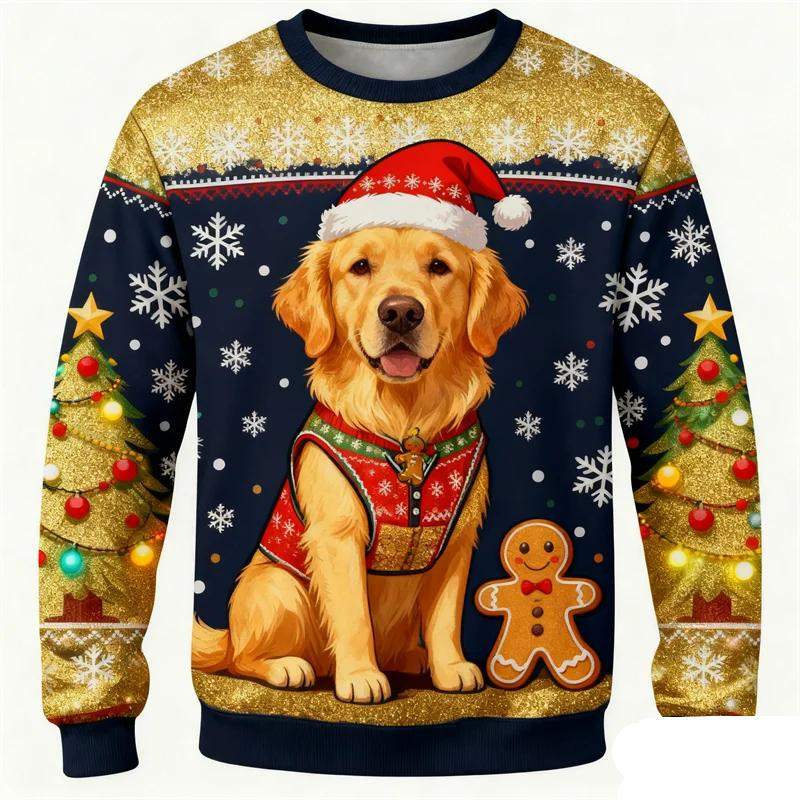 Kawaii Christmas Dog Printed Polyester Sweater