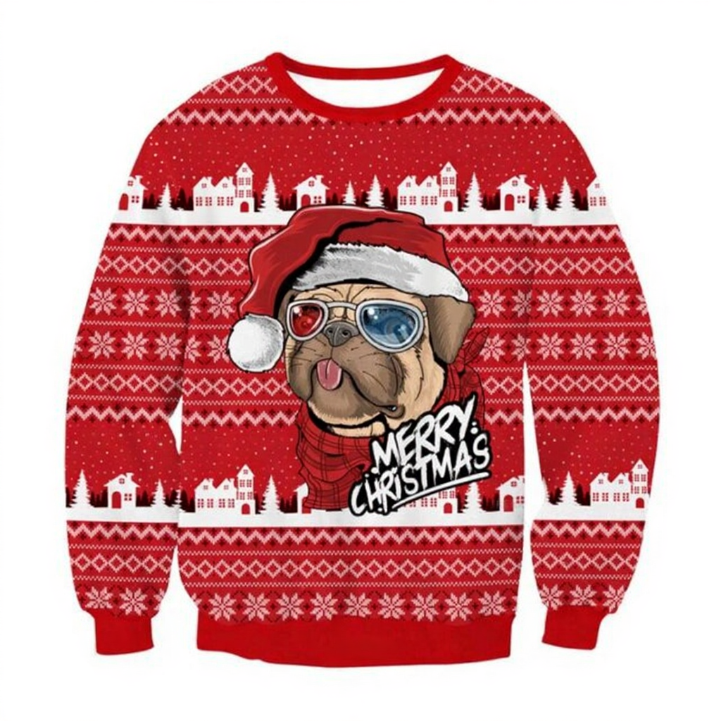 Kawaii Christmas Dog With Hat Printed Sweatshirts
