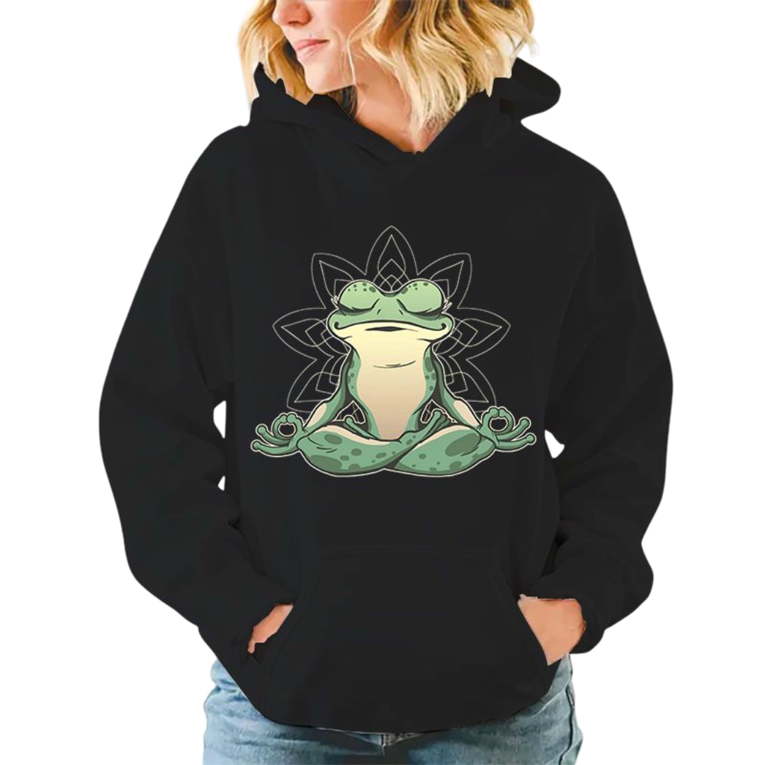 Kawaii Frog Yoga Print Hoodie