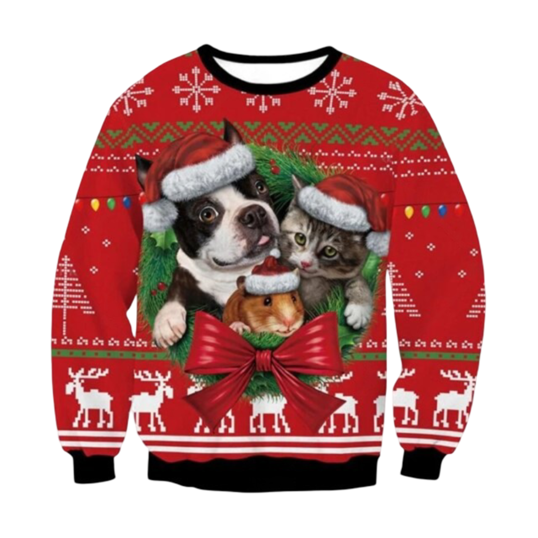 Kawaii Christmas Pet Animal With Hat Printed Sweatshirts