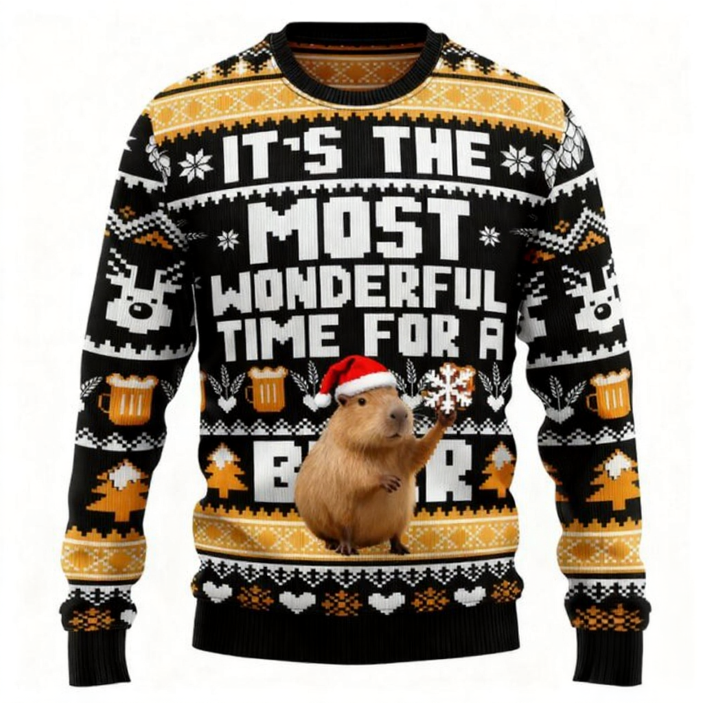 Kawaii Christmas Capybara With Snowflake 3D Printed Sweatshirt